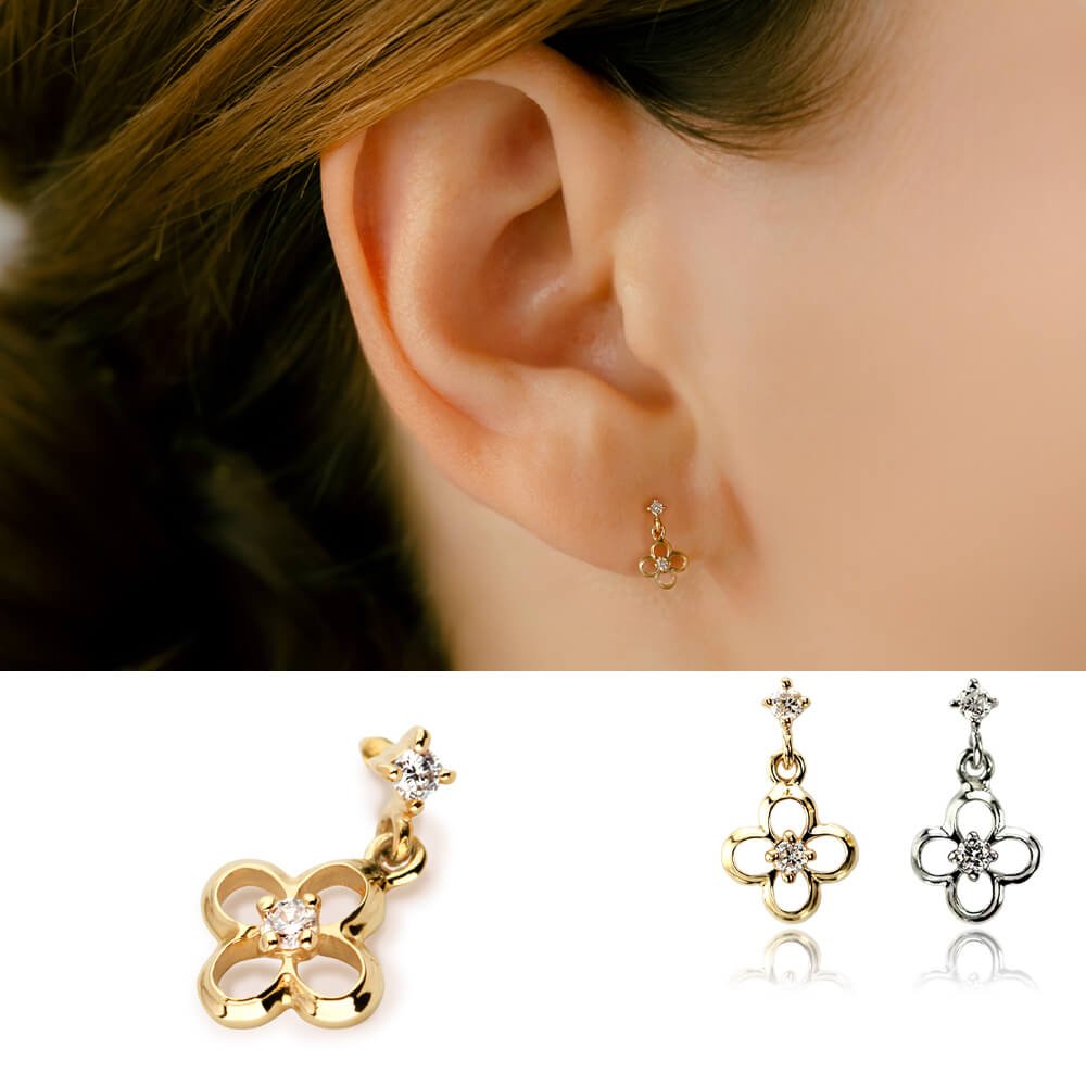Adult Cute Body Piercing│K18 Diamond Dangle Cartilage Piercing