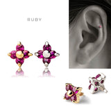 K18/Pt Colored Stone Flower
