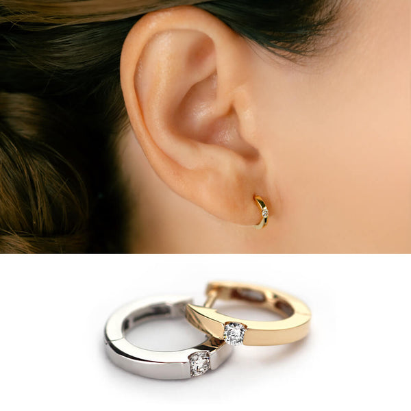 K18/Pt Diamond Hoop