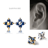 K18/Pt Colored Stone Flower