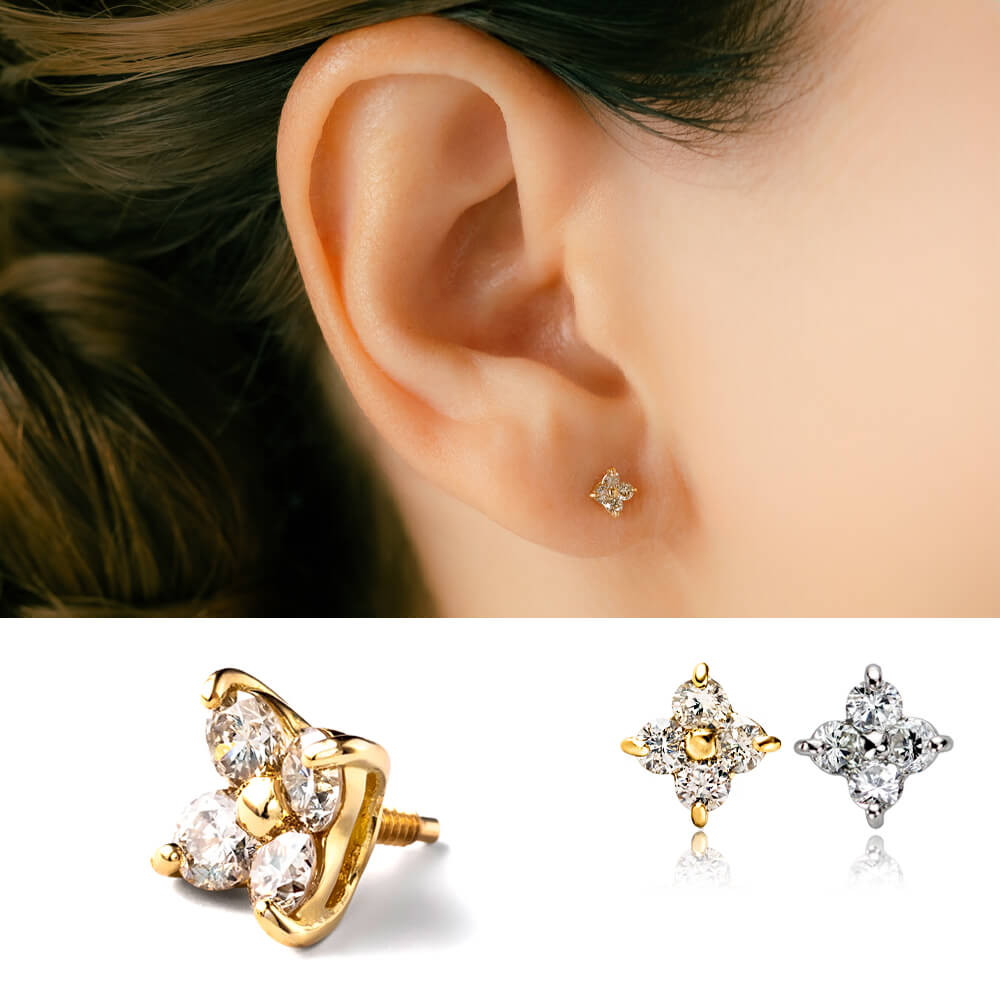 K18 Gold Platinum Diamond Cartilage Piercing │ Recommended for